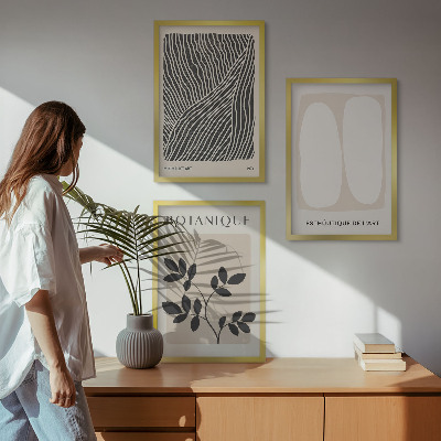 Set of 3 framed wall art pieces Plant patterns and lines