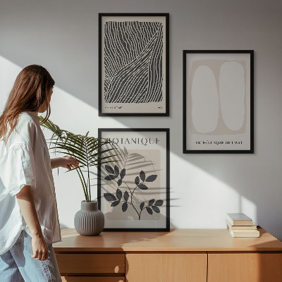 Set of 3 framed wall art pieces Plant patterns and lines
