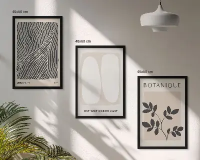 Set of 3 framed wall art pieces with plant patterns and lines