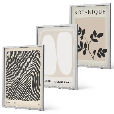 Set of 3 framed wall art pieces with plant patterns and lines