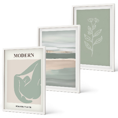 Set of 3 framed wall art pieces Abstract pastel plant shapes