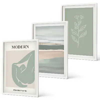 Abstract pastel plant shapes wall art set of 3 framed pieces