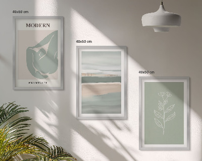 Set of 3 framed wall art pieces Abstract pastel plant shapes