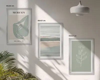 Abstract pastel plant shapes wall art set of 3 framed pieces