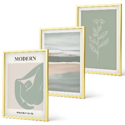 Set of 3 framed wall art pieces Abstract pastel plant shapes