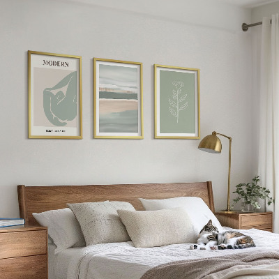 Set of 3 framed wall art pieces Abstract pastel plant shapes