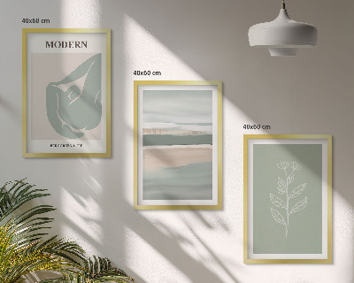 Set of 3 framed wall art pieces Abstract pastel plant shapes