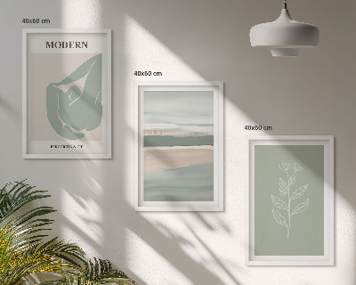 Set of 3 framed wall art pieces Abstract pastel plant shapes
