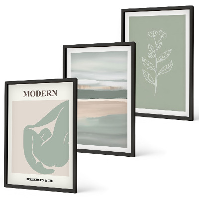 Set of 3 framed wall art pieces Abstract pastel plant shapes