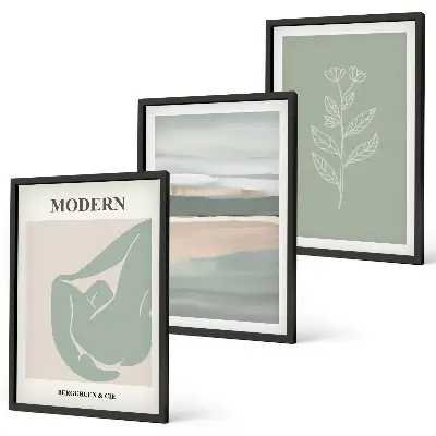 Abstract pastel plant shapes wall art set of 3 framed pieces