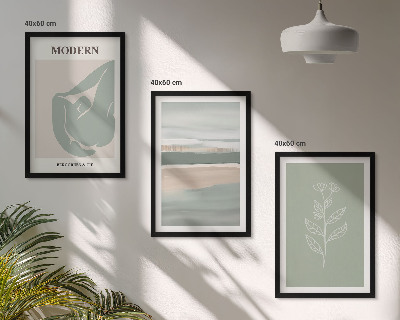 Set of 3 framed wall art pieces Abstract pastel plant shapes