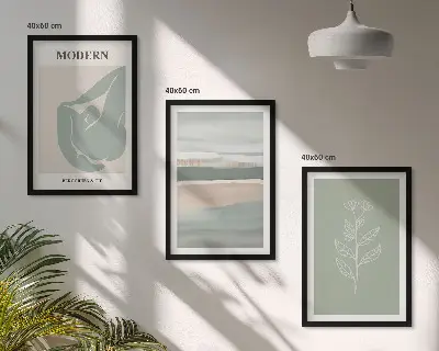 Abstract pastel plant shapes wall art set of 3 framed pieces