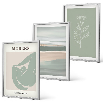 Set of 3 framed wall art pieces Abstract pastel plant shapes