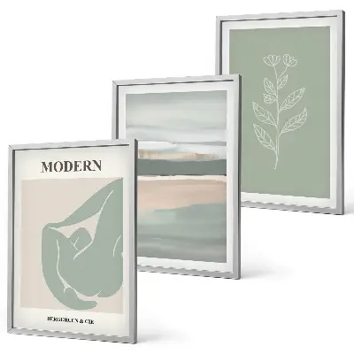 Abstract pastel plant shapes wall art set of 3 framed pieces