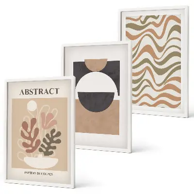 Three-piece abstract shapes wall art set with patterned designs