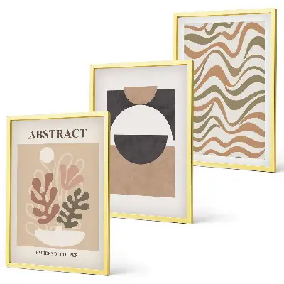 Three-piece abstract shapes wall art set with patterned designs