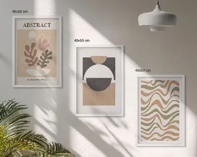 Three-piece abstract shapes wall art set with patterned designs