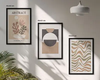 Three-piece abstract shapes wall art set with patterned designs
