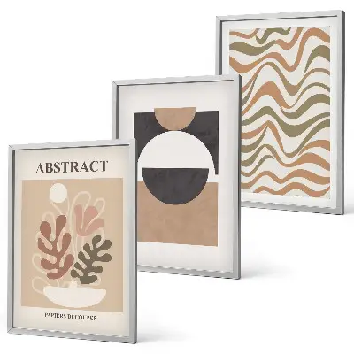 Three-piece abstract shapes wall art set with patterned designs