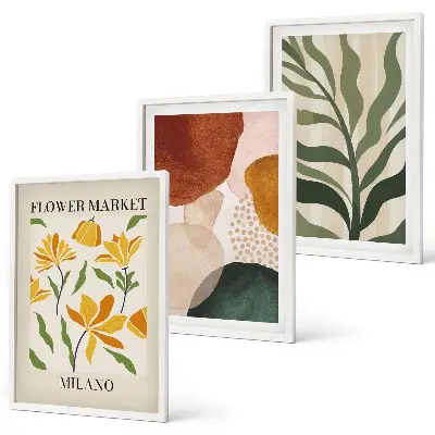 Floral abstract shapes wall art set of 3 framed pieces