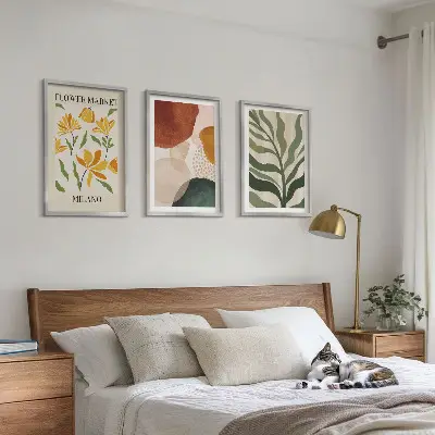 Floral abstract shapes wall art set of 3 framed pieces