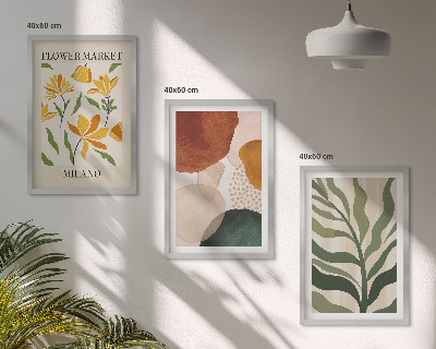Set of 3 framed wall art pieces Floral abstract shapes