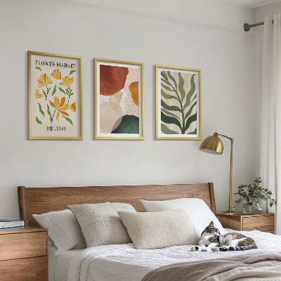Set of 3 framed wall art pieces Floral abstract shapes