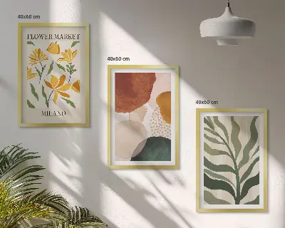 Floral abstract shapes wall art set of 3 framed pieces