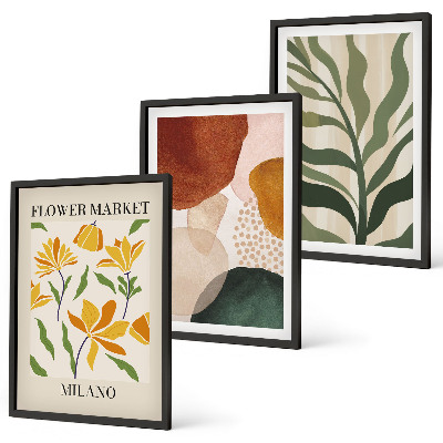 Set of 3 framed wall art pieces Floral abstract shapes