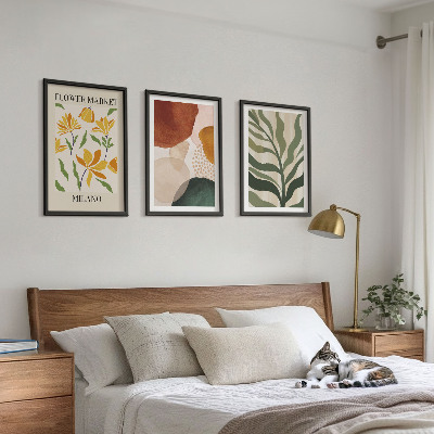 Set of 3 framed wall art pieces Floral abstract shapes