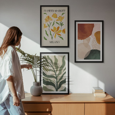 Set of 3 framed wall art pieces Floral abstract shapes