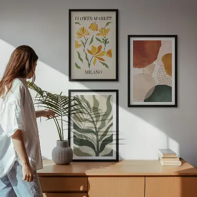 Floral abstract shapes wall art set of 3 framed pieces