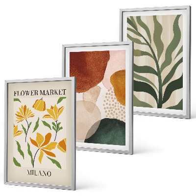Set of 3 framed wall art pieces Floral abstract shapes