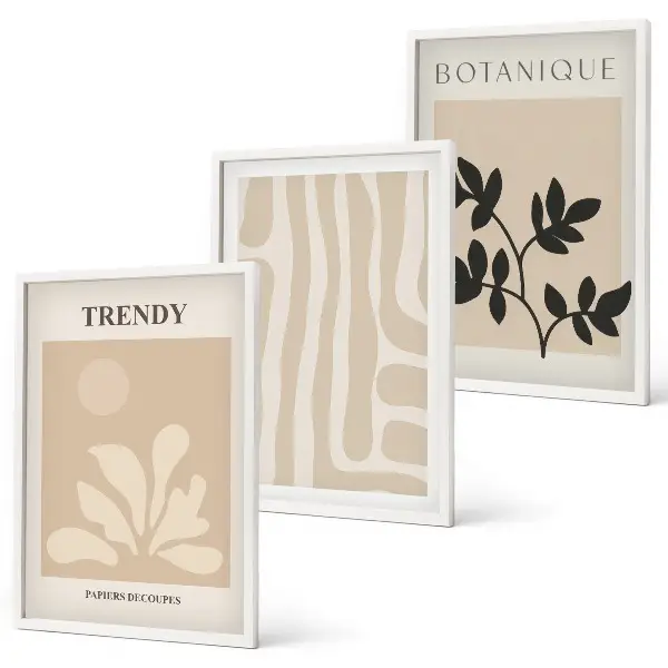 Wall art set stylish beige and black plant patterns