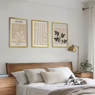 Wall art set stylish beige and black plant patterns