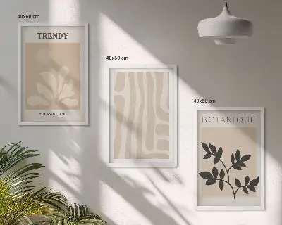 Wall art set stylish beige and black plant patterns