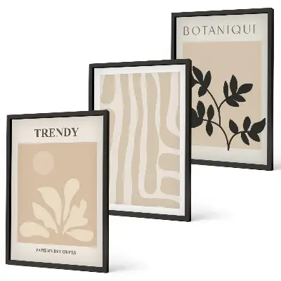Wall art set stylish beige and black plant patterns