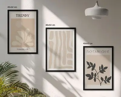 Wall art set stylish beige and black plant patterns
