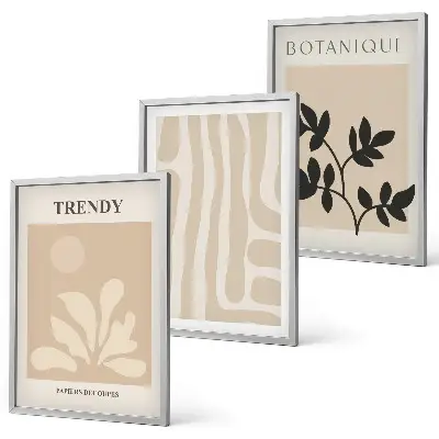 Wall art set stylish beige and black plant patterns