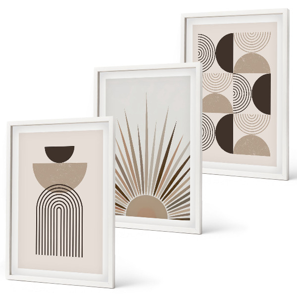 Three-piece wall art piece Abstract shapes beige brown