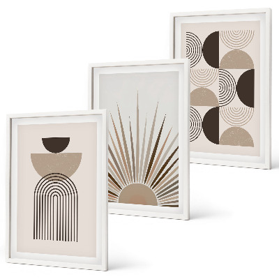 Three-piece wall art piece Abstract shapes beige brown