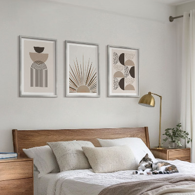 Three-piece wall art piece Abstract shapes beige brown