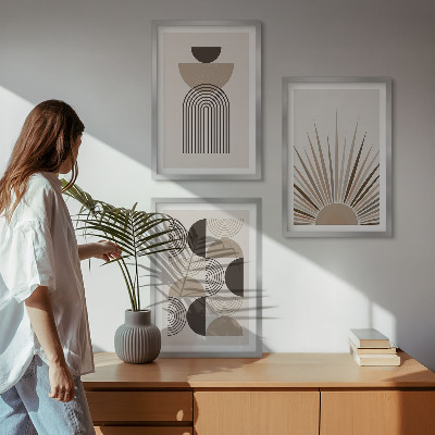 Three-piece wall art piece Abstract shapes beige brown