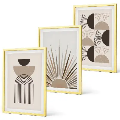 Three-piece wall art set abstract shapes in beige and brown