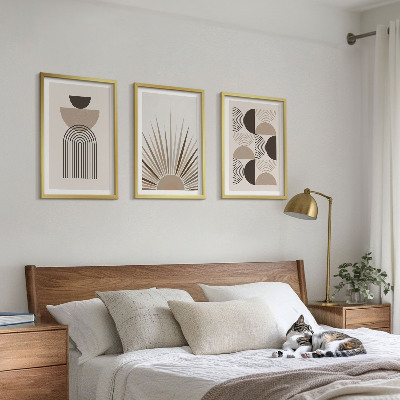 Three-piece wall art piece Abstract shapes beige brown
