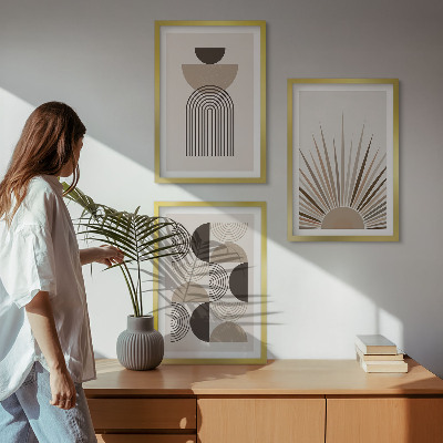 Three-piece wall art piece Abstract shapes beige brown
