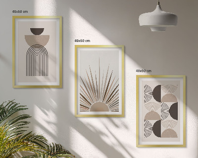 Three-piece wall art piece Abstract shapes beige brown