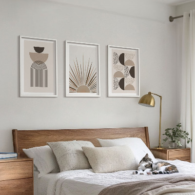 Three-piece wall art piece Abstract shapes beige brown