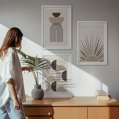 Three-piece wall art piece Abstract shapes beige brown