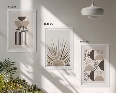 Three-piece wall art piece Abstract shapes beige brown